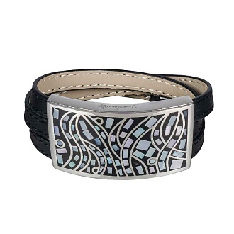 Браслет на кожаном черном ремешке 3 оборота